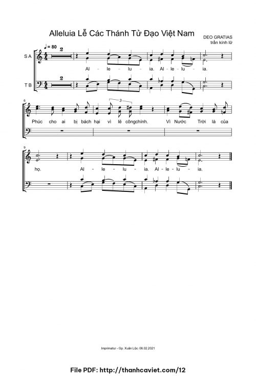 Alleluia Lễ Các Thánh Tử Đạo Việt Nam - Trần Kính Lữ - trang 1