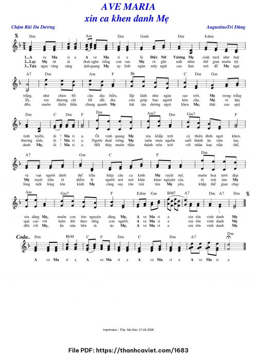 Ave Maria Xin ca khen danh Mẹ - Augustino Trí Dũng - trang 1