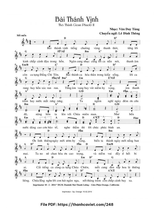 Bài Thánh Vịnh - Văn Duy Tùng - Thơ: Thánh Giáo Hoàng Gioan Phaolô II (Lê Đình Thông chuyển dịch) - trang 1