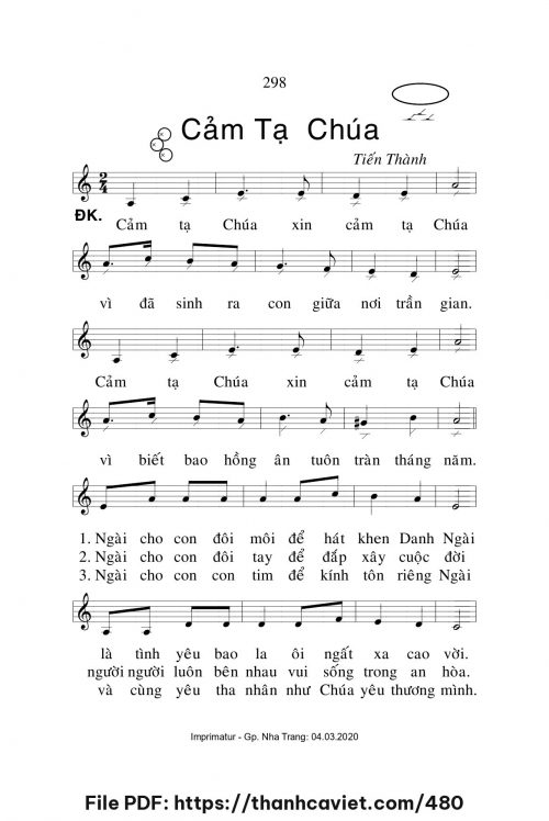 Cảm tạ Chúa - Lm. Tiến Thành - trang 1