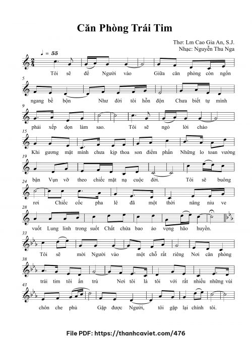 Căn phòng trái tim - Nguyễn Thu Nga - Thơ: Lm. Cao Gia An, SJ - trang 1