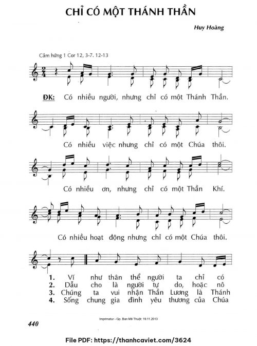 Chỉ có một Thánh Thần - Lm. Huy Hoàng - trang 1