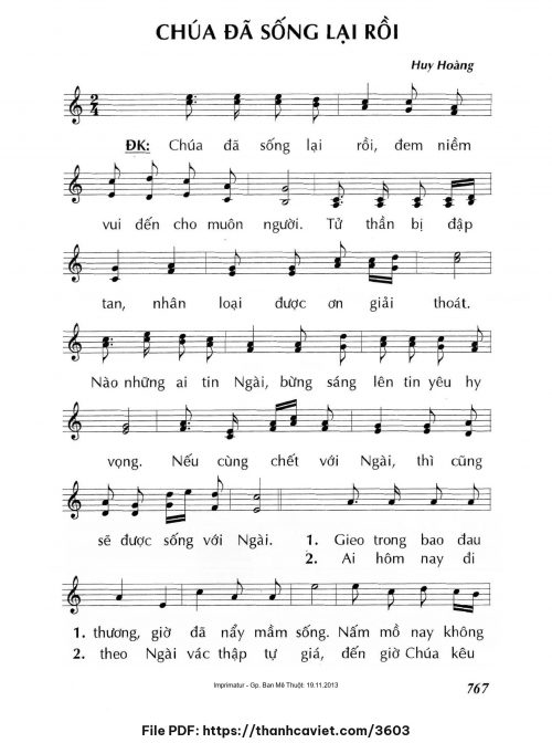 Chúa đã sống lại rồi - Lm. Huy Hoàng - trang 1
