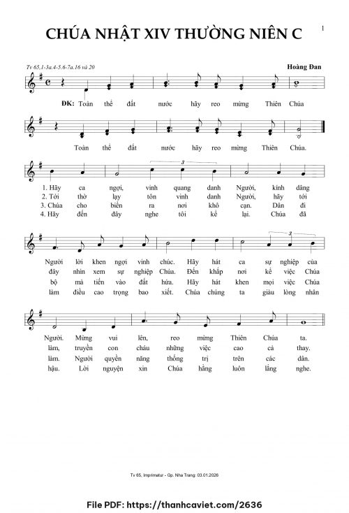 Chúa Nhật 14 Thường Niên C - Hoàng Đan - trang 1