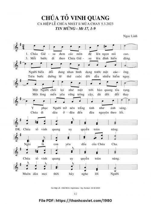 Chúa tỏ vinh quang - Ngọc Linh - trang 1