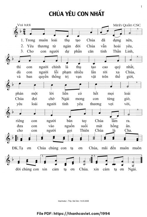 Chúa yêu con nhất - Minh Quân CSC - trang 1
