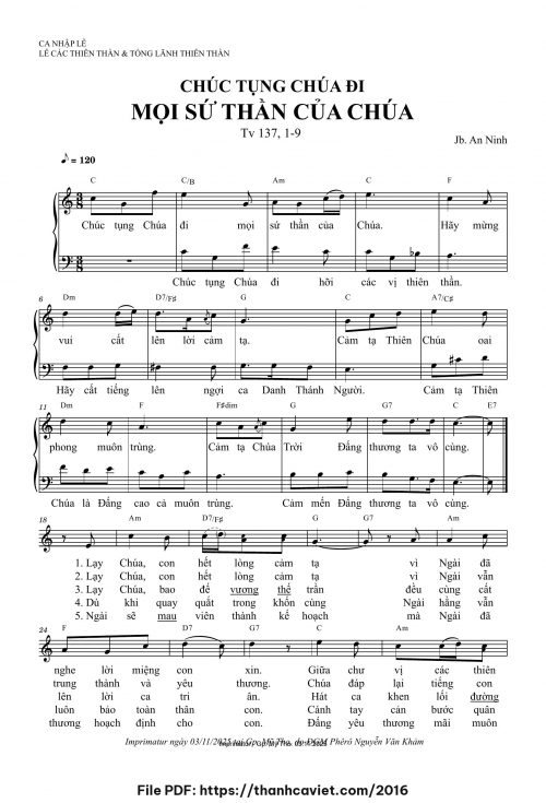 Chúc tụng Chúa đi mọi Sứ Thần của Chúa - Lm. JB An Ninh - trang 1