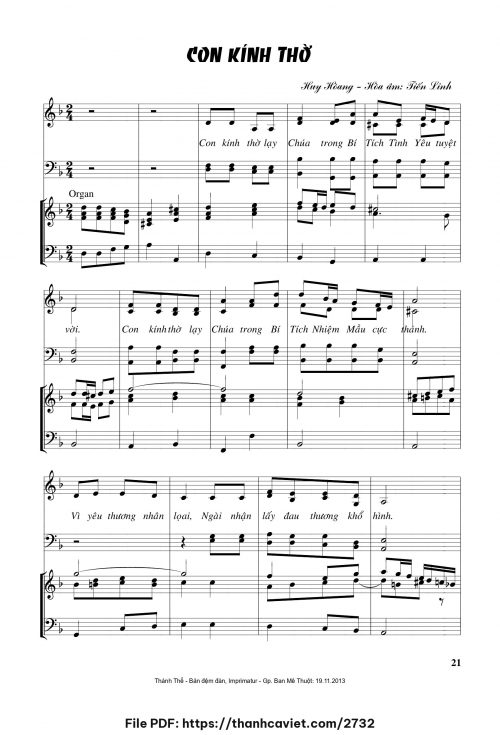 Con kính thờ - Lm. Huy Hoàng - Hòa âm: Tiến Linh - trang 1