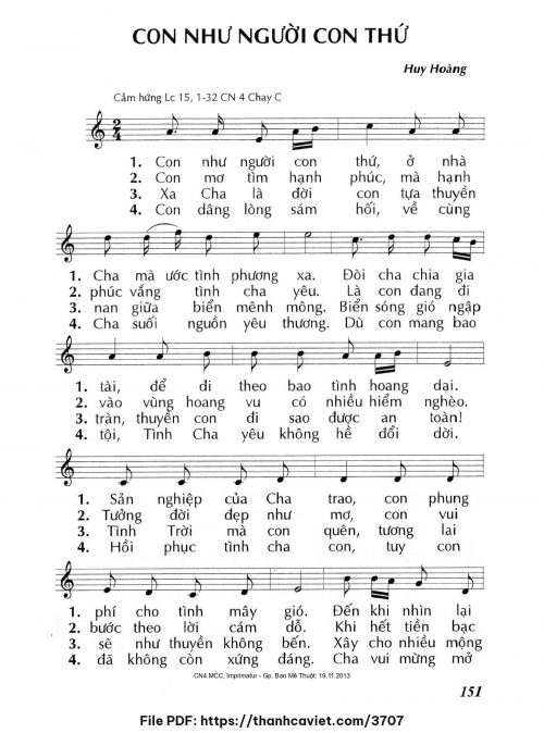 Con như người con thứ - Lm. Huy Hoàng - trang 1