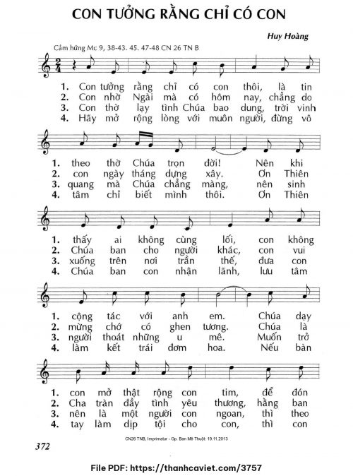 Con tưởng rằng chỉ có con - Lm. Huy Hoàng - trang 1
