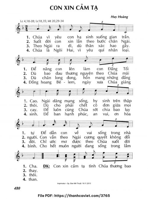 Con xin cảm tạ - Lm. Huy Hoàng - trang 1