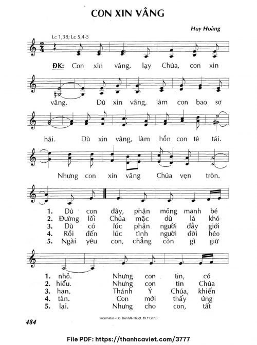 Con xin vâng - Lm. Huy Hoàng - trang 1