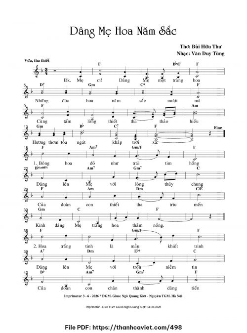 Dâng Mẹ hoa năm sắc - Văn Duy Tùng - trang 1
