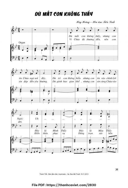 Dù mắt con không thấy - Lm. Huy Hoàng - Hòa âm: Tiến Linh - trang 1