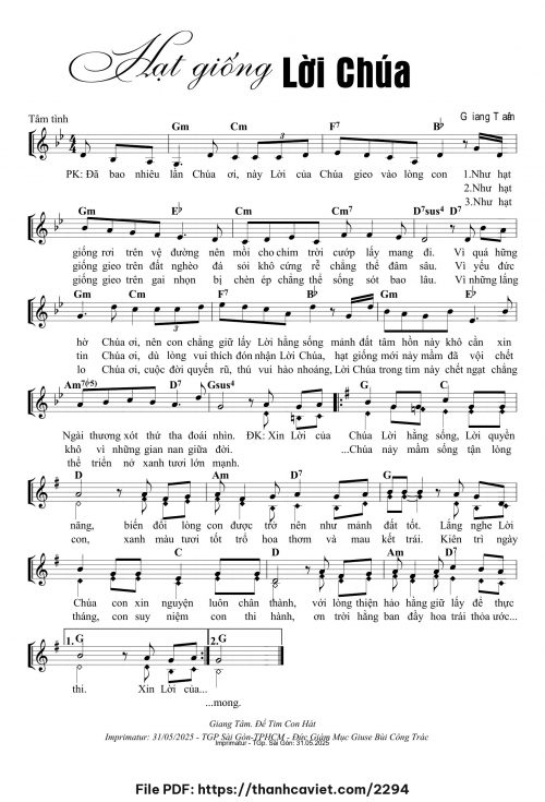 Hạt giống Lời Chúa - Lm. Giang Tâm - trang 1