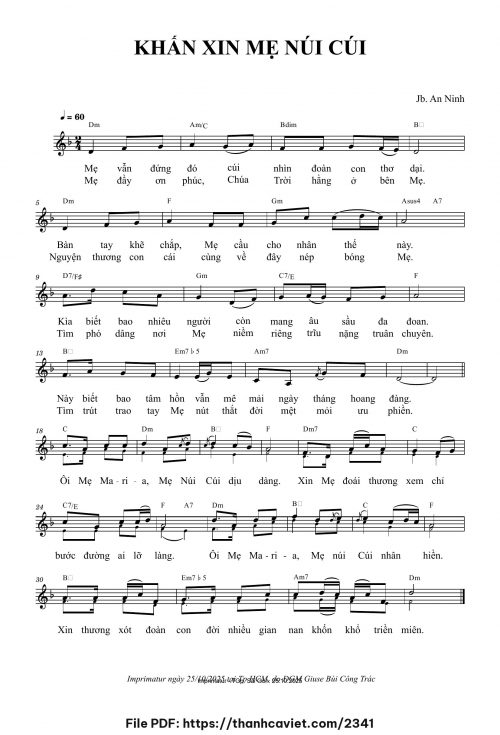Khấn xin Mẹ Núi Cúi - Lm. JB An Ninh - trang 1