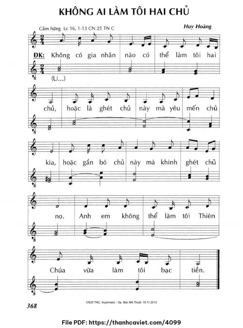 Không ai làm tôi hai chủ - Lm. Huy Hoàng - trang 1