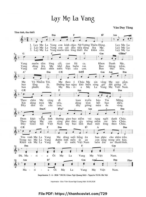 Lạy Mẹ La Vang - Văn Duy Tùng - trang 1