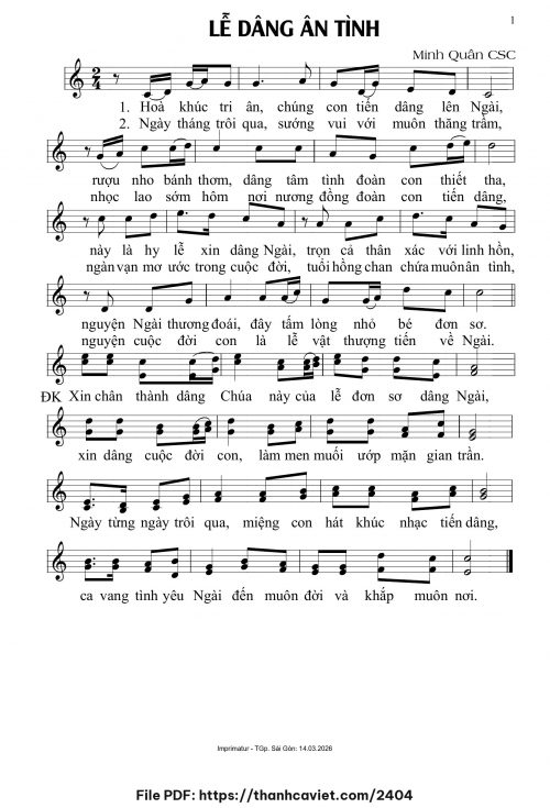 Lễ dâng ân tình - Minh Quân CSC - trang 1