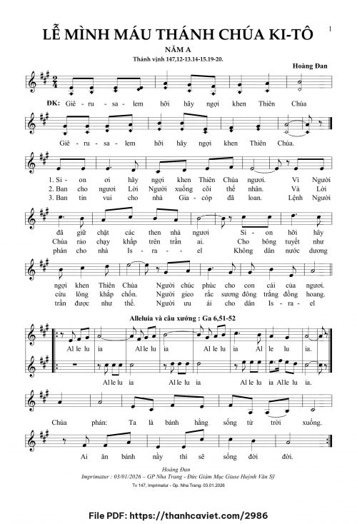 Lễ Mình Máu Thánh Chúa Kitô năm A [2] - Hoàng Đan - trang 1
