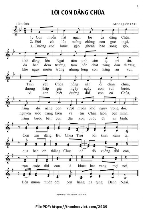 Lời con dâng Chúa - Minh Quân CSC - trang 1