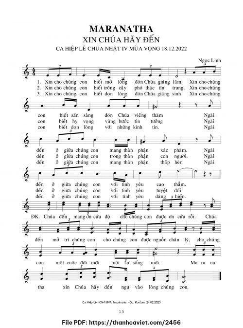 Maranatha Xin Chúa hãy đến - Ngọc Linh - trang 1