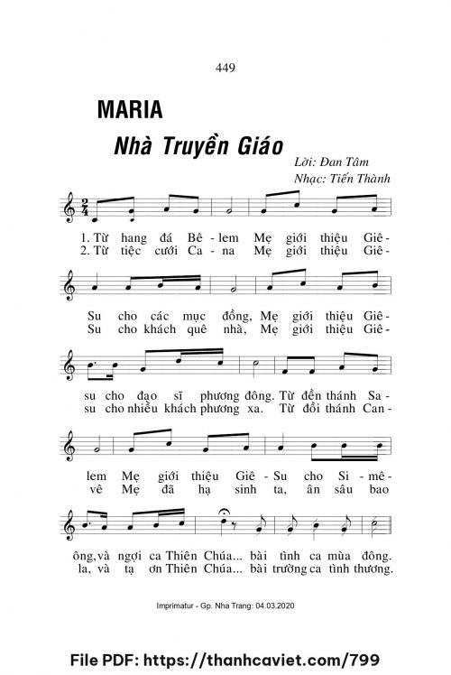 Maria Nhà Truyền Giáo - Lm. Tiến Thành - trang 1