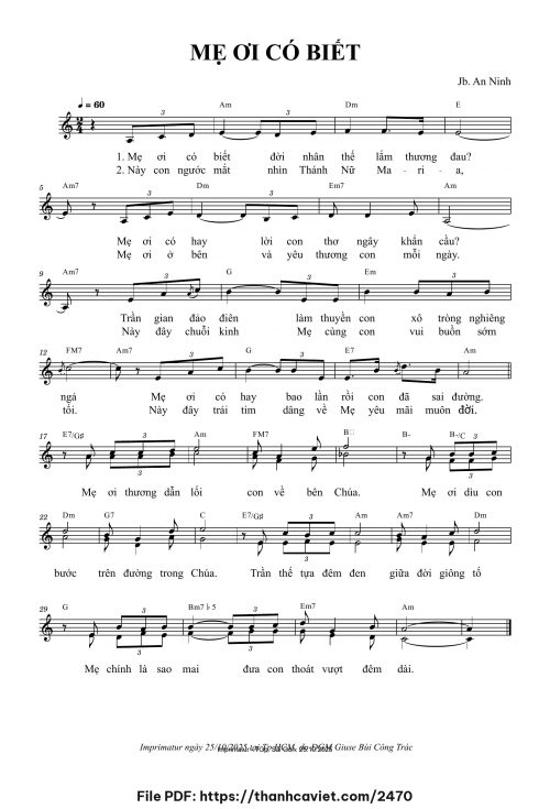 Mẹ ơi có biết - Lm. JB An Ninh - trang 1