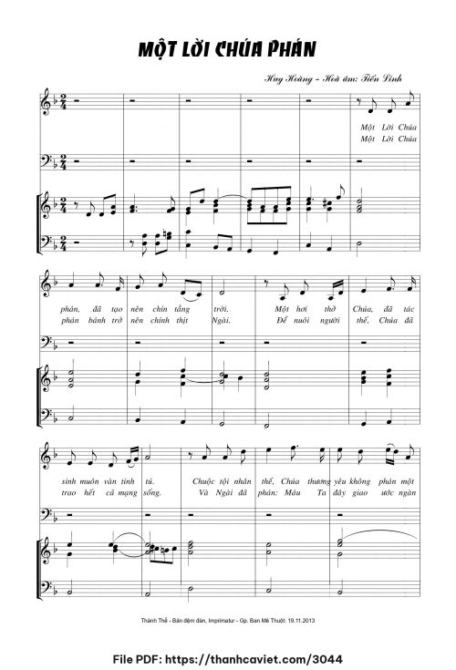 Một lời Chúa phán - Lm. Huy Hoàng - Hòa âm: Tiến Linh - trang 1