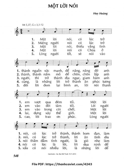 Một lời nói - Lm. Huy Hoàng - trang 1