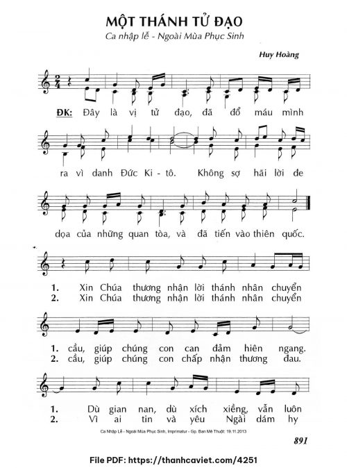 Một Thánh Tử Đạo - Lm. Huy Hoàng - trang 1