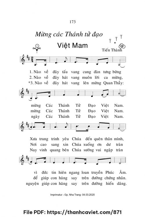Mừng Các Thánh Tử Đạo Việt Nam - Lm. Tiến Thành - trang 1