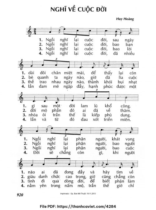 Nghĩ về cuộc đời - Lm. Huy Hoàng - trang 1