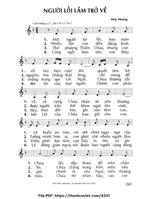 Người lỗi lầm trở về - Lm. Huy Hoàng - trang 1