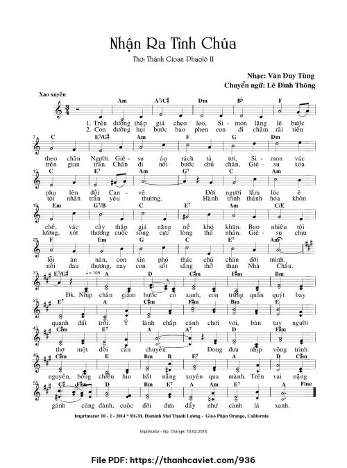 Nhận ra tình Chúa - Văn Duy Tùng - Thơ: Thánh Giáo Hoàng Gioan Phaolô II (Lê Đình Thông chuyển dịch) - trang 1