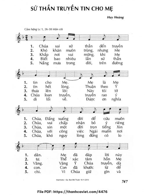 Sứ Thần truyền tin cho Mẹ - Lm. Huy Hoàng - trang 1