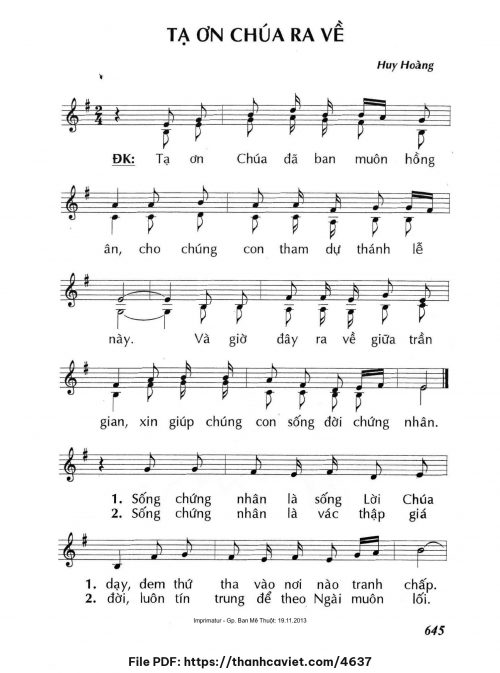 Tạ ơn Chúa ra về - Lm. Huy Hoàng - trang 1