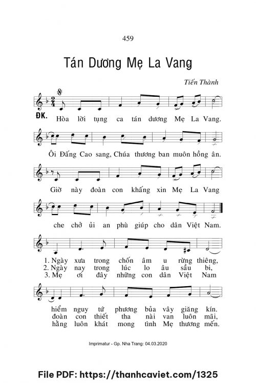 Tán dương Mẹ La Vang - Lm. Tiến Thành - trang 1