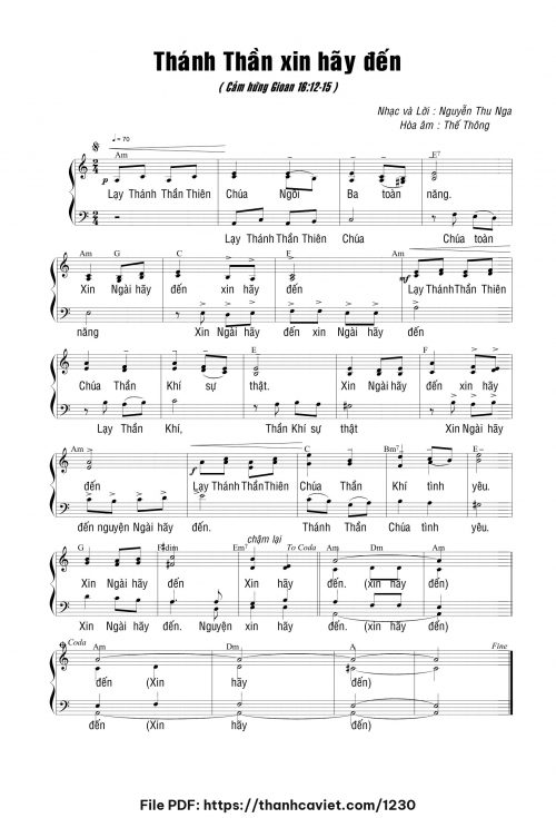 Thánh Thần xin hãy đến - Nguyễn Thu Nga - Hòa âm: Thế Thông - trang 1