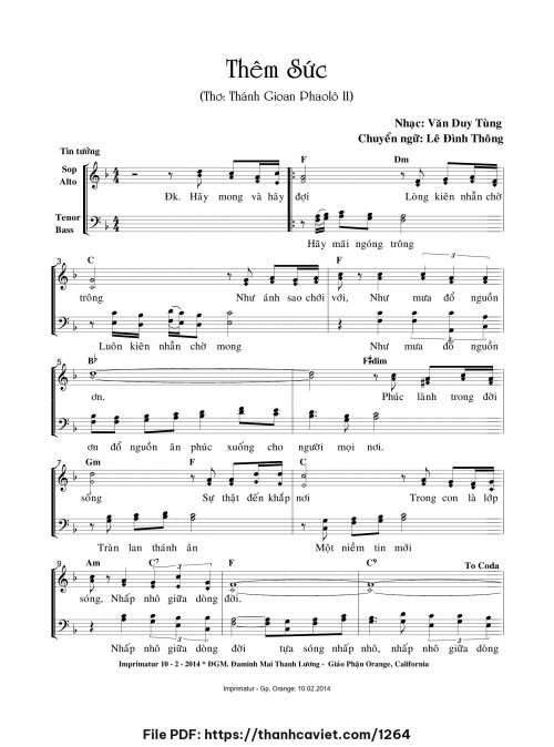 Thêm sức - Văn Duy Tùng - Thơ: Thánh Giáo Hoàng Gioan Phaolô II (Lê Đình Thông chuyển dịch) - trang 1
