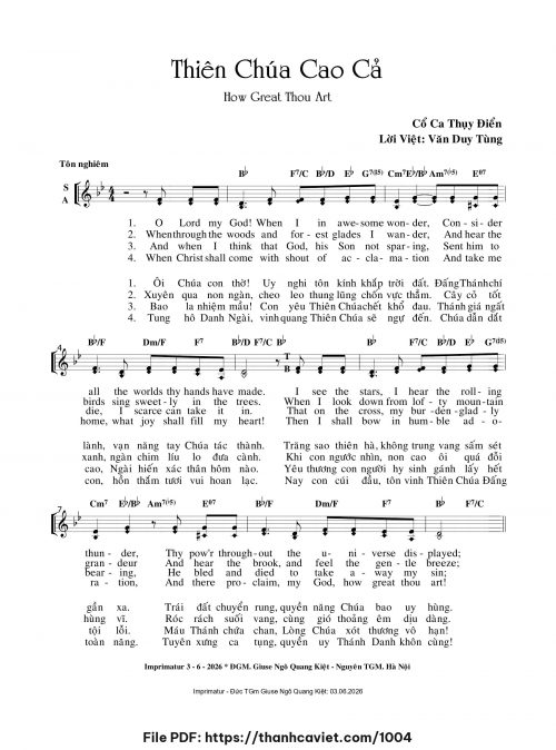 Thiên Chúa cao cả – How Great Thou Art - Văn Duy Tùng - trang 1
