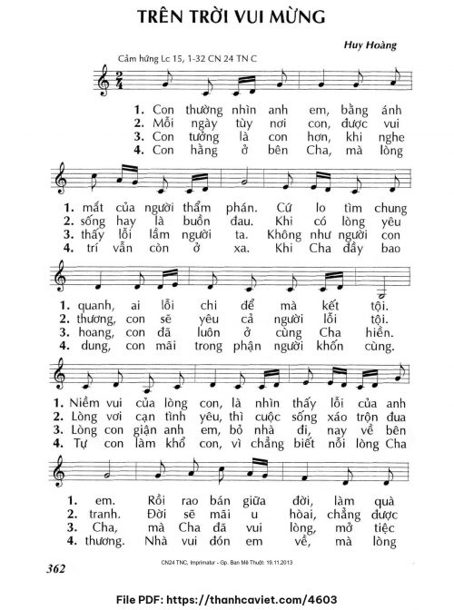 Trên trời vui mừng - Lm. Huy Hoàng - trang 1