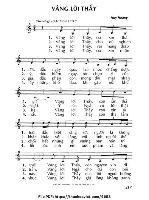 Vâng lời Thầy - Lm. Huy Hoàng - trang 1