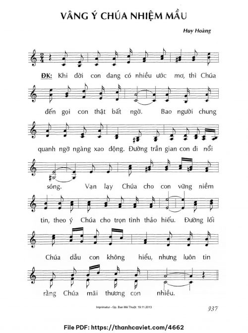 Vâng ý Chúa nhiệm mầu - Lm. Huy Hoàng - trang 1