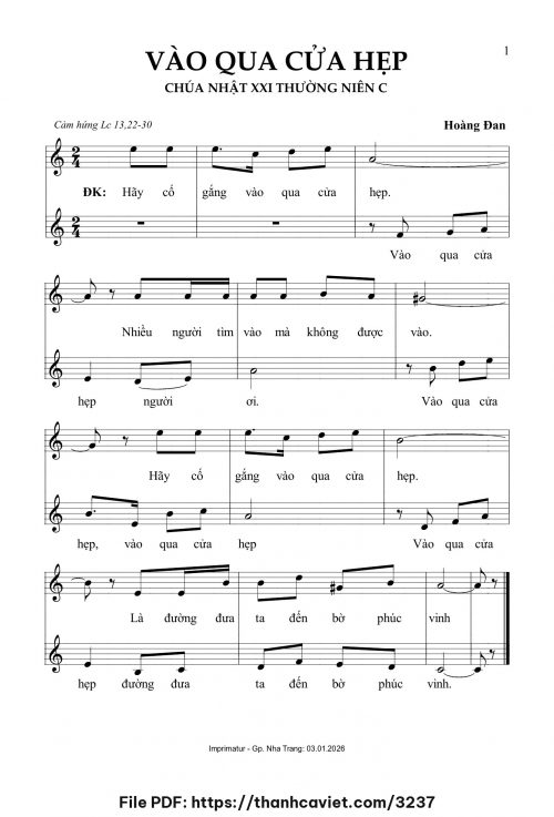 Vào qua cửa hẹp [Chúa Nhật 21 TNC] - Hoàng Đan - trang 1