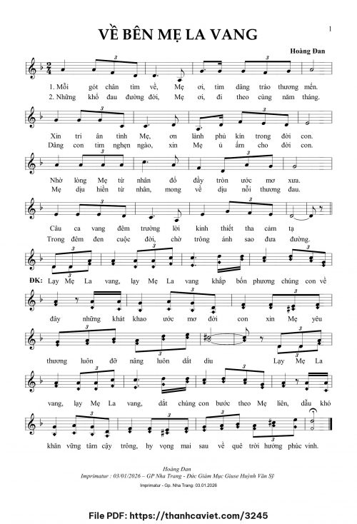Về bên Mẹ La Vang - Hoàng Đan - trang 1