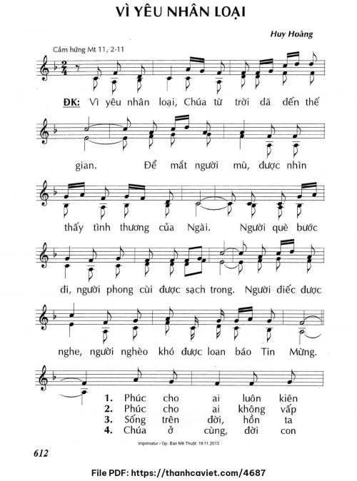 Vì yêu nhân loại - Lm. Huy Hoàng - trang 1