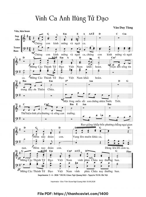 Vinh ca Anh hùng Tử Đạo - Văn Duy Tùng - trang 1