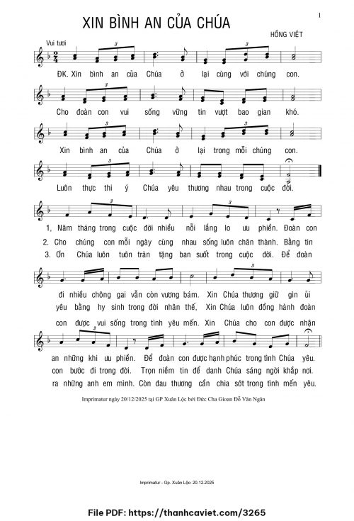 Xin bình an của Chúa - Hồng Việt - trang 1