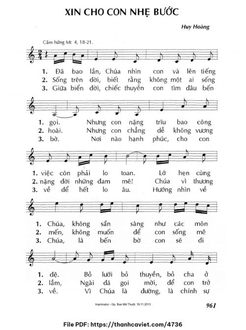 Xin cho con nhẹ bước - Lm. Huy Hoàng - trang 1